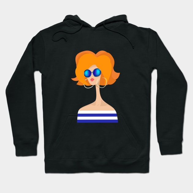 Redhead Girl in Blue Glasses Hoodie by HelenSokolovaDesign